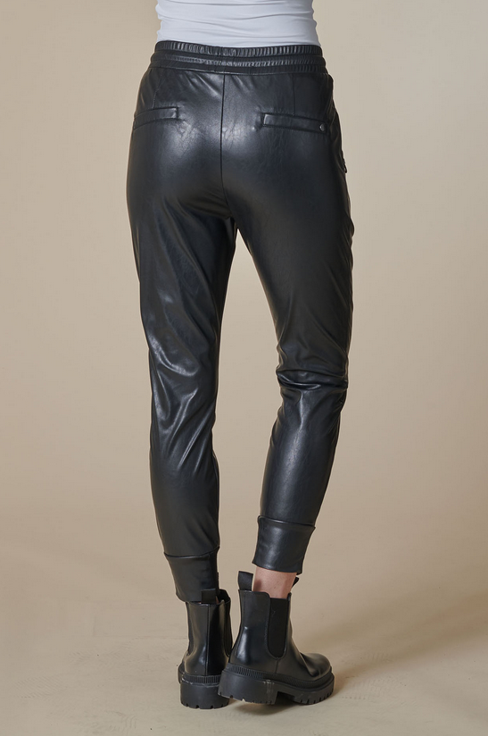 ZHRILL WOMEN PANTS FABIA V LEATHER JET BLACK