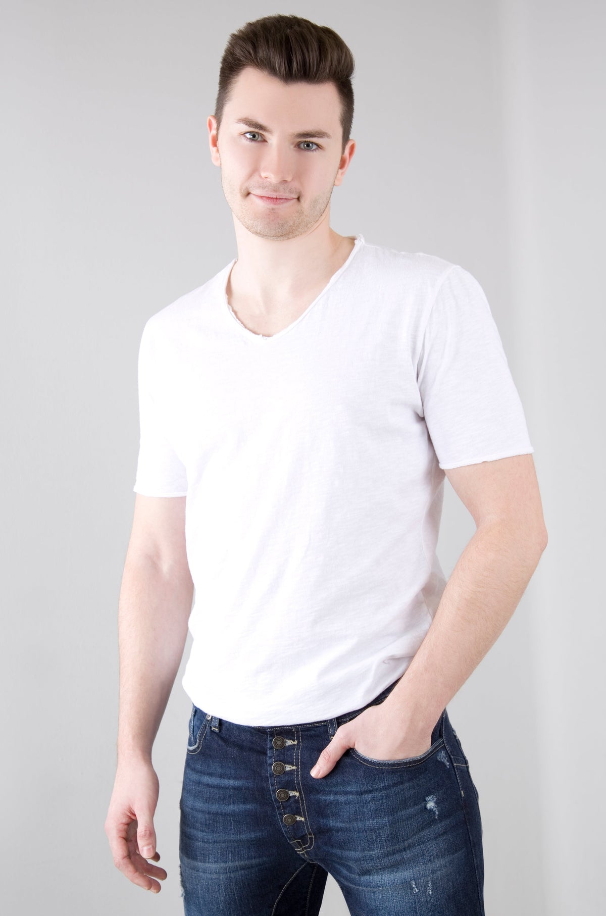 JP 1880 T-Shirt Uomo A Maniche Lunghe, Scollo A V, Stampa Sul Petto - Basic, Taglie Fino A 8XL